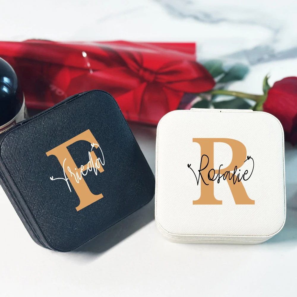 Personalized Jewelry Box Travel Accessories Storage Ring Boxes Jewellery Case Custom Letter with Name Wedding Bridesmaid Gifts