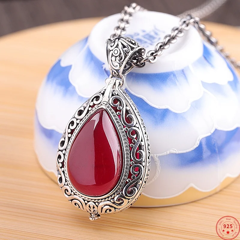 

S925 Sterling Silver Charms Pendants for Women New Fashion Hollow Pattern Waterdrop Corundm Palace Style Jewelry Free Shipping