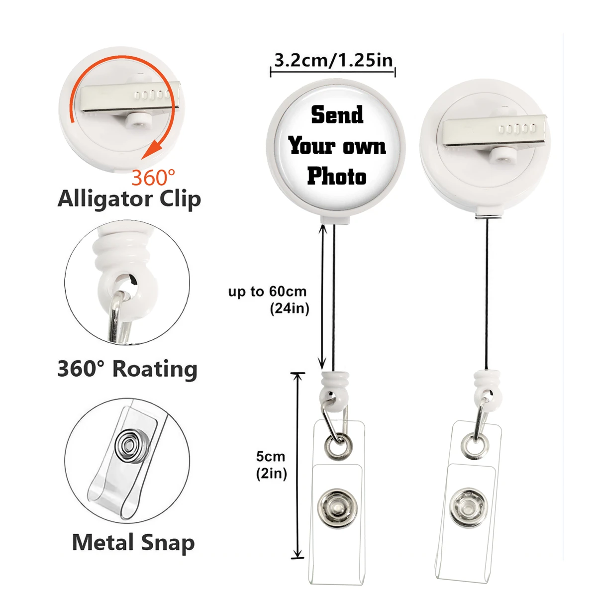 Personalized 32mm Glass Cabochon Image Logo Retractable Badge Reel Lanyard ID Holder Brooches Custom Designed Nurse Teacher Gift