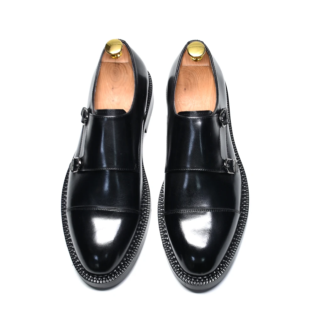 Luxury Genuine Leather Men's Wedding Dress Shoes Buckle Monk Strap Red Sole Cap Toe Black Brown Business Formal Shoes for Man - view 3