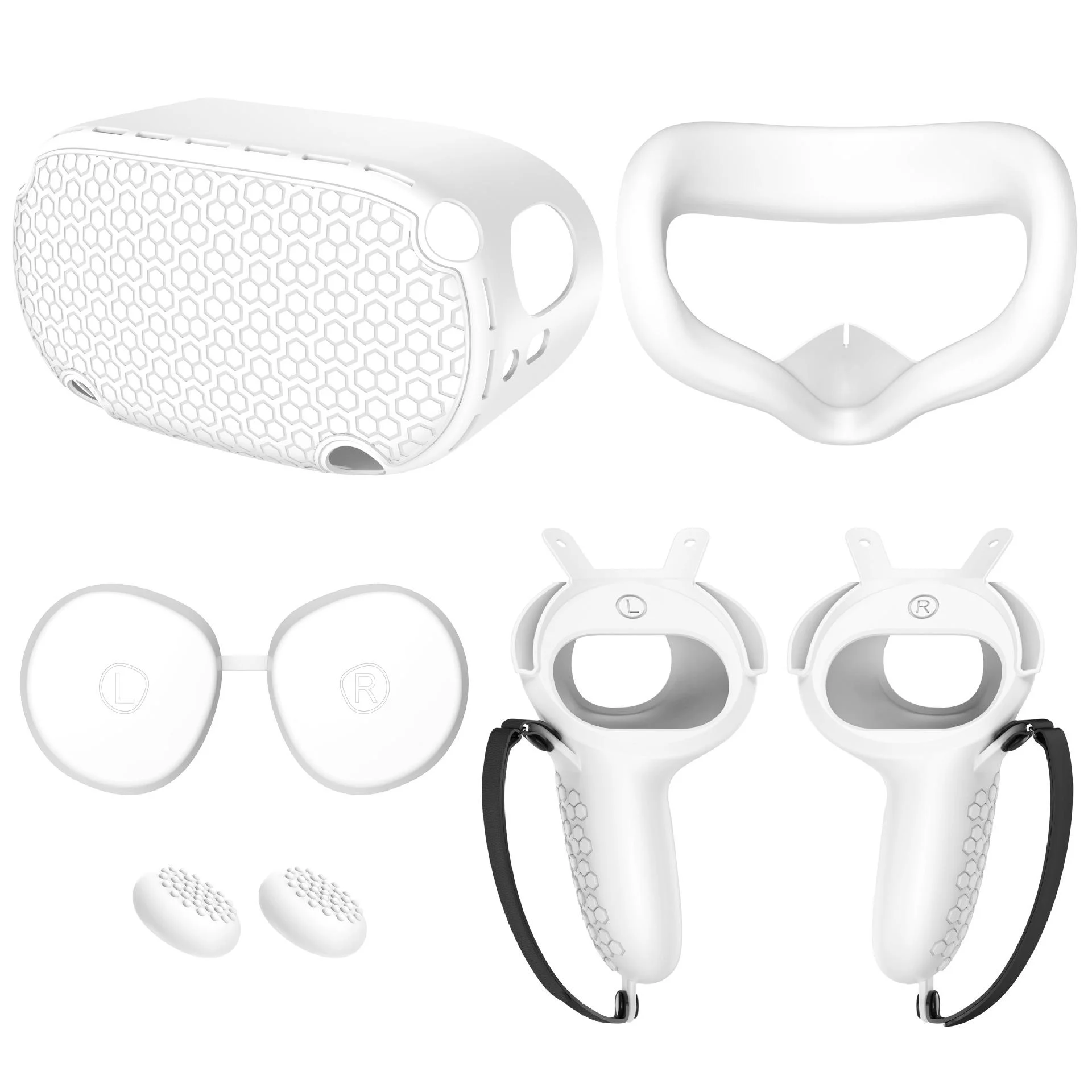 Silicone Protective Cover Housing, Compatible Oculus Quest 2 VR Headset Head Face Cover Eye Pad Handle Grip Button Cap VR Fittin