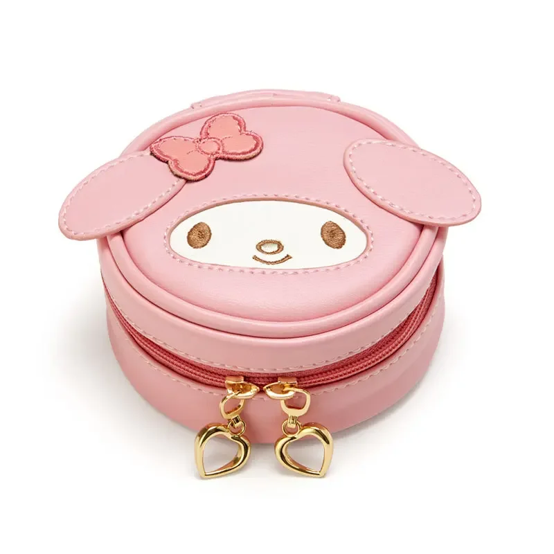 Kawaii Sanrio Anime Series Cinnamoroll Kuromi My Melody Pom Pom Purin Hello Kitty Round Storage Jewelry Box Earphone Coin Purse