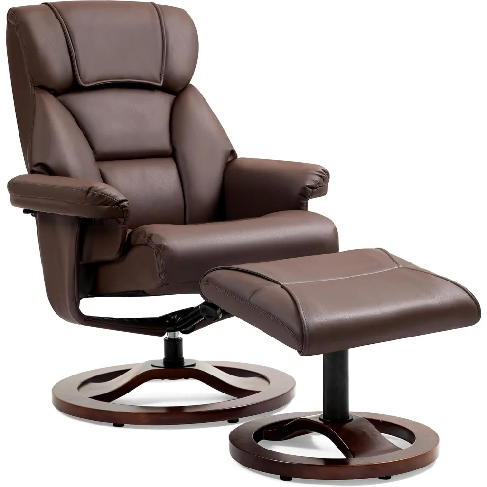 

Chair with Ottoman, Adjustable Faux Leather Lounge Chair, Reclining Chair and Ottoman with Wood Base for Living Room & Bedroom