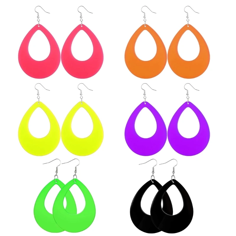 1Pair Neons Earrings Women Plastic Earrings Red Green Colourful Vintage Lightweight Earrings Fashion Jewelry for 80s