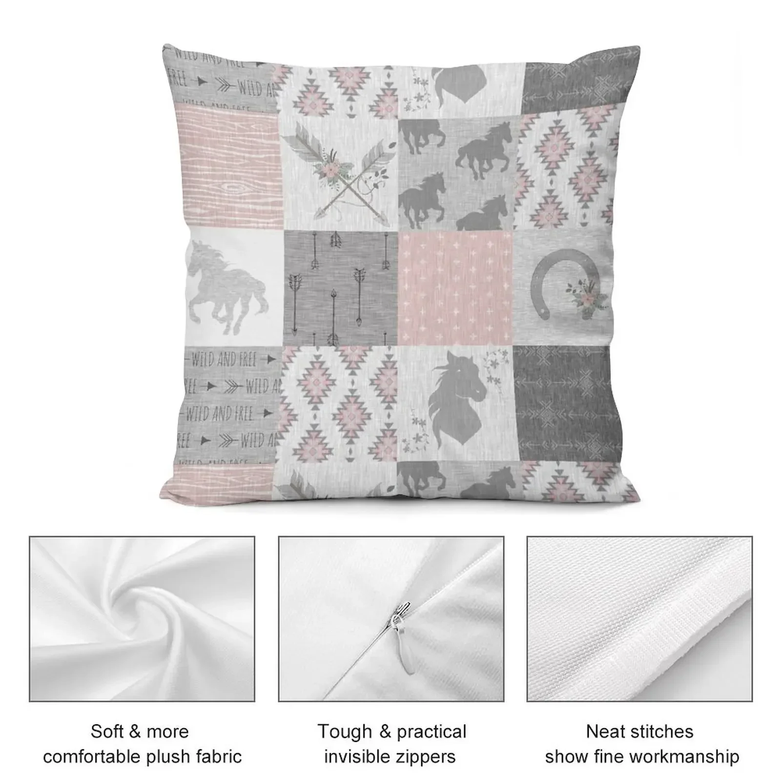 BoHo Horse Patchwork in pink and grey Throw Pillow autumn decoration Cushions For Sofa pillow