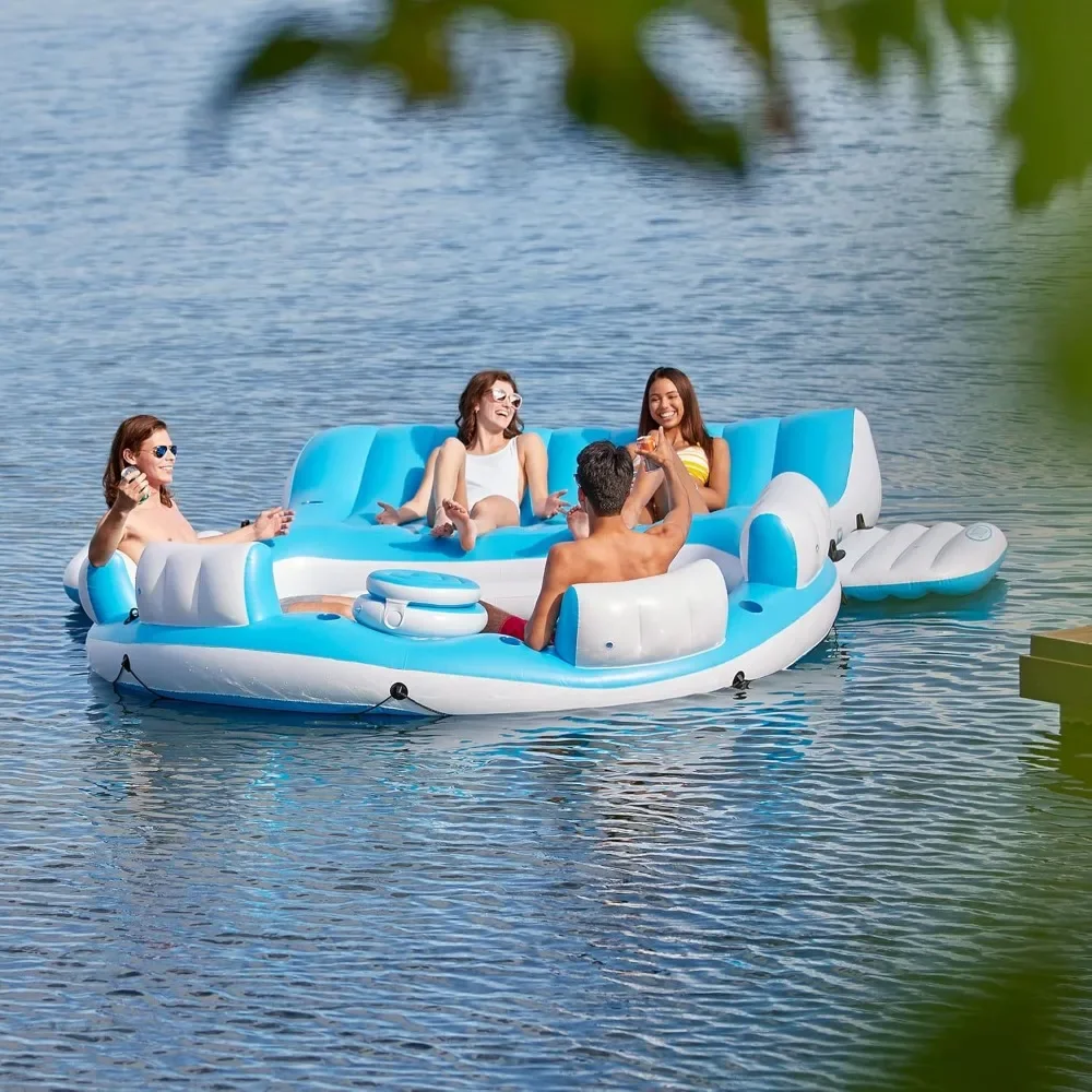 56299EP Splash 'N Chill جزيرة قابلة للنفخ، طوافات حمام السباحة باللون الأزرق/الأبيض وركوب قابلة للنفخ
