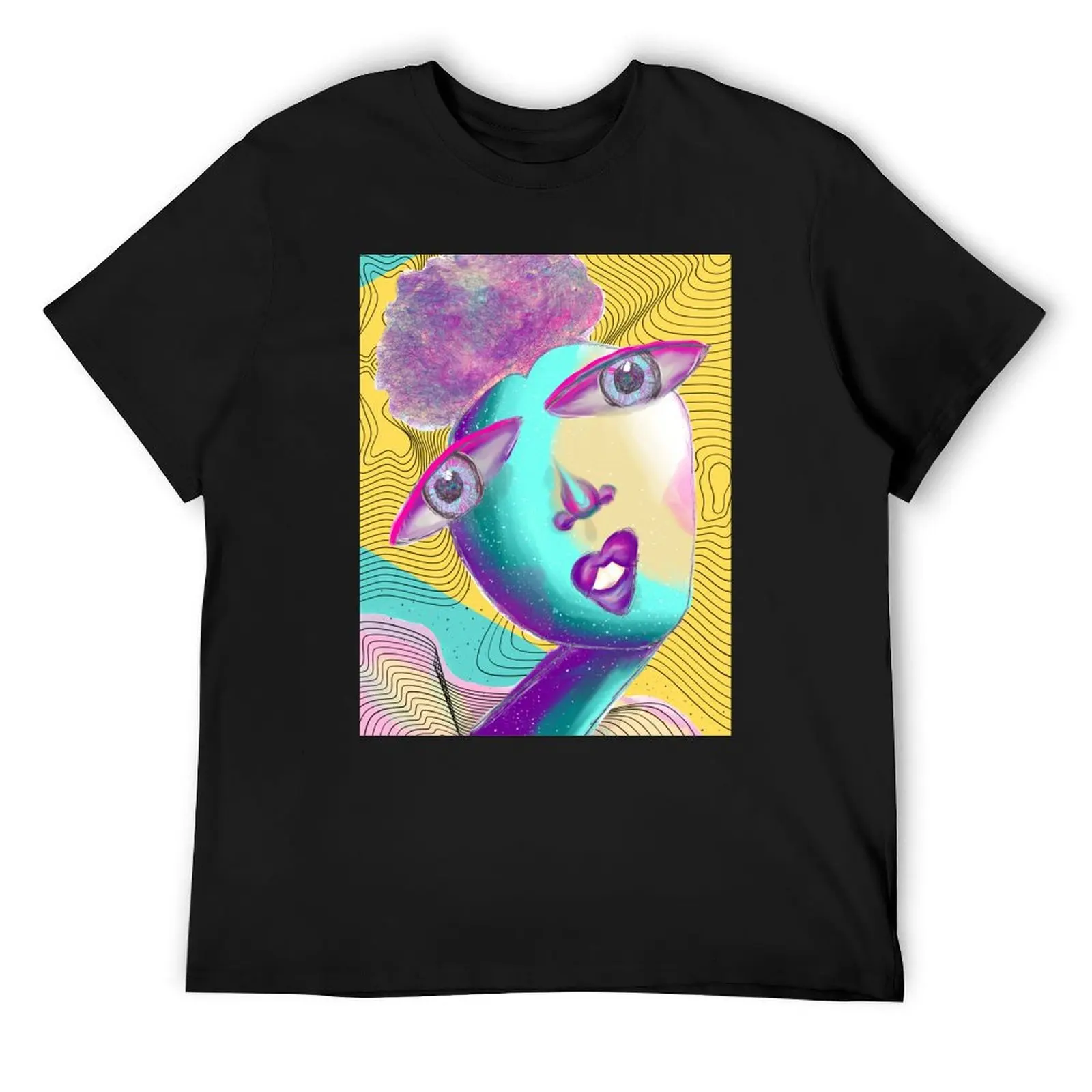 Afro Puff Abstract Figure On Yellow And Teal Background T-Shirt tees oversized graphic tee summer tops t shirts men