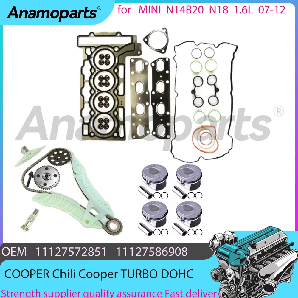 N14B20 N18 engine Cylinder Head Gasket Set Timing chain kit For 1.6 L 1.6T 07-12 MINI COOPER Chili Cooper TURBO DOHC 1127586908