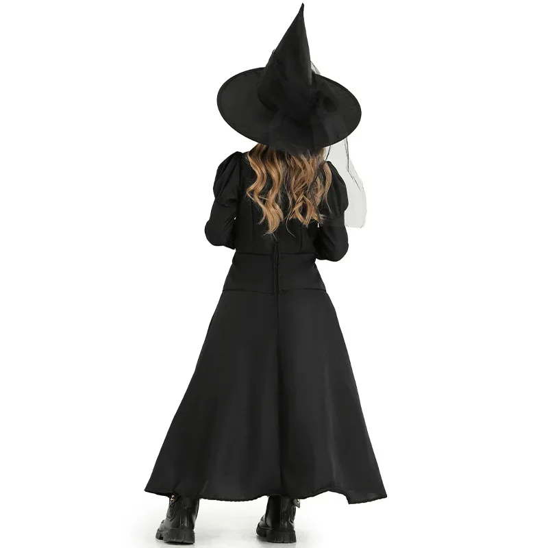 Halloween Wizard Cosplay Costume Kids Adult Halloween Women Deluxe Wicked Witch Costume Black Full Length Dress