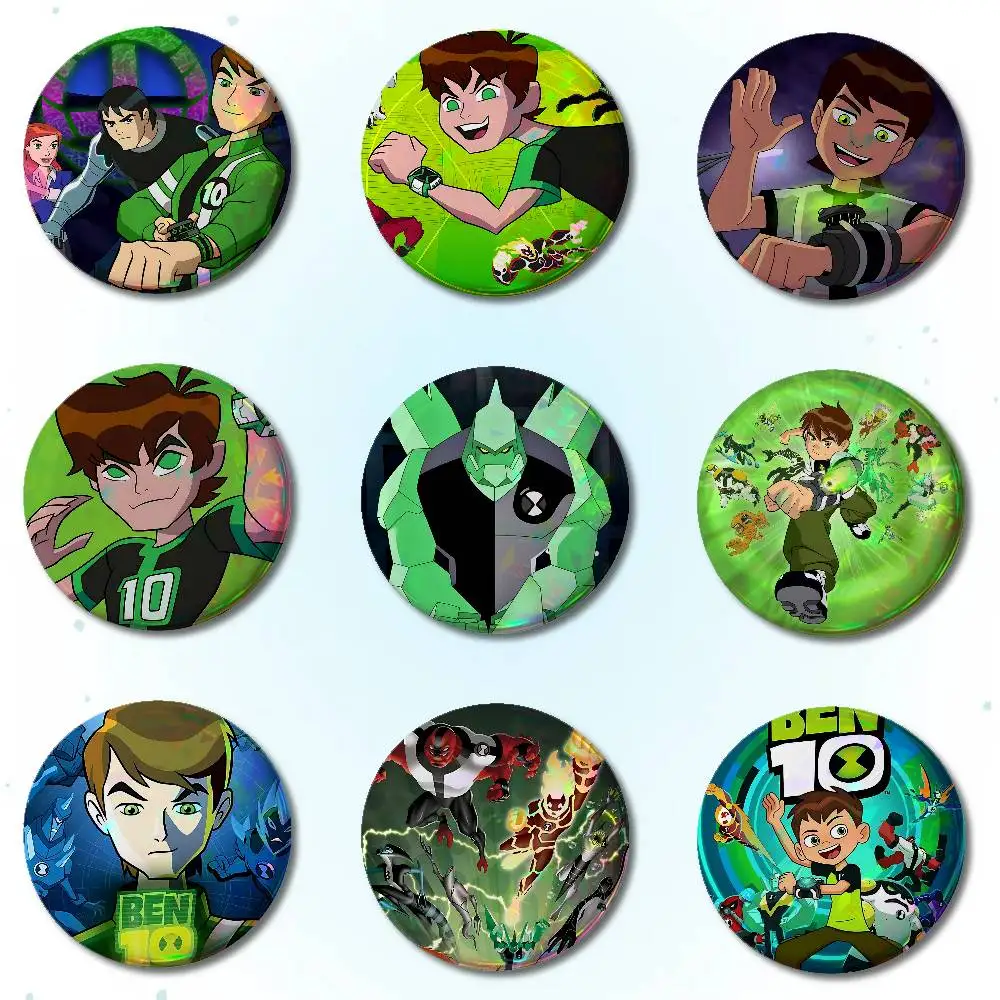 B-Ben 10 Badges Round Brooch Cute Cartoon Idol Cosplay Badges DIY Backpack Clothing Jewelry Pins