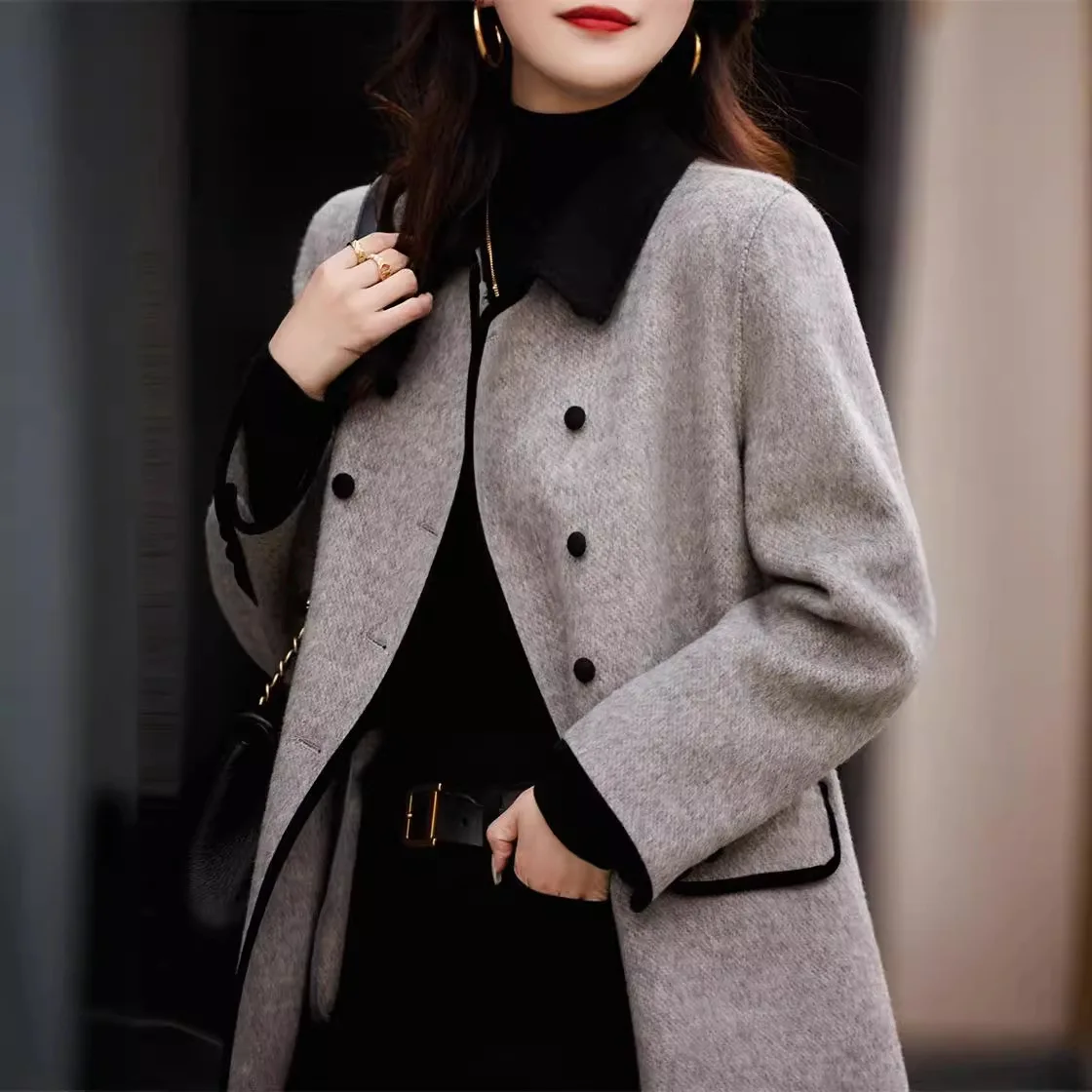

Шерстяное пальто женское весенне-осенне-зимнее шерстяное пальто 2025 новые куртки