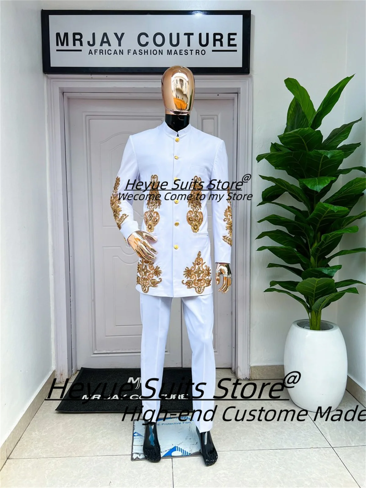 Costume de Luxe Blanc avec Perles de Clip pour Homme, Coupe Cintrée, Haut de Gamme, Smokings de Bal, Marié, Mariage, Élégant, Blazer Masculin, 2 Pièces