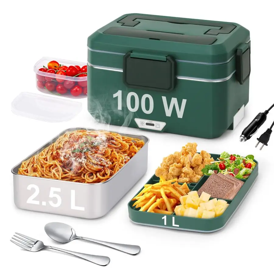 

Lunch Box for Adults, 100W 3.5L 2Layer Portable Food Warmer for Men, Dual Mode 2.5L 1L Large Heated Lunch Box for Car Truck Work