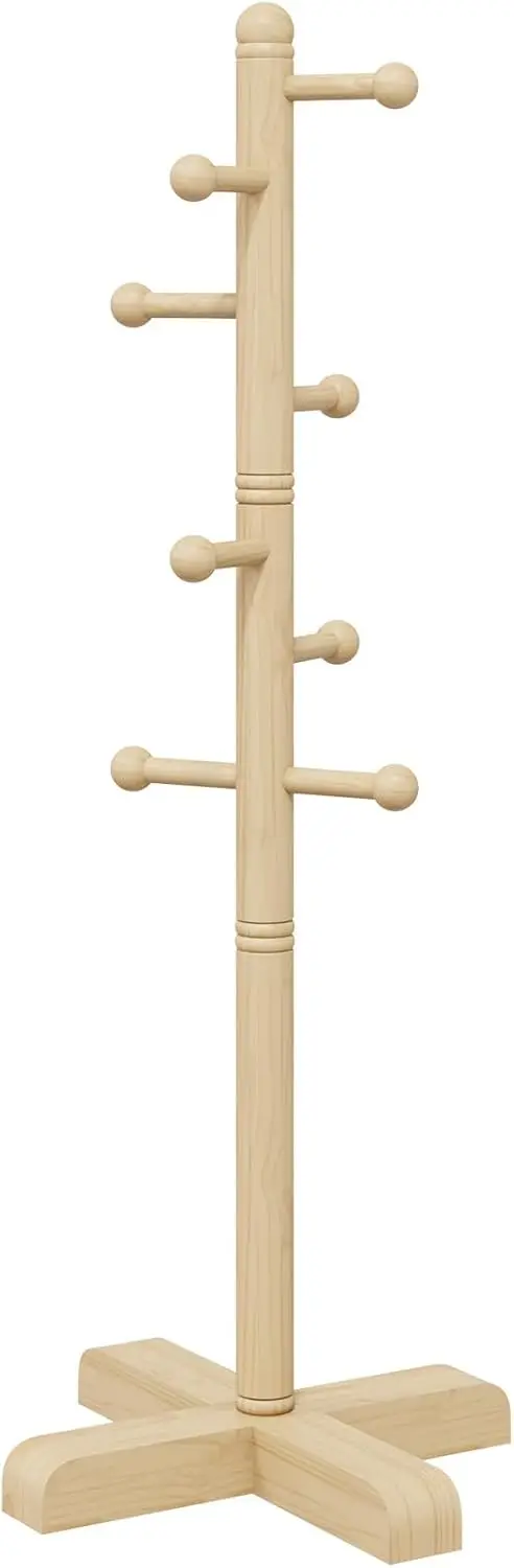 

Вешалка для одежды, напольная вешалка с 8 крючками и 2 регулируемыми по высоте секциями, вешалка-дерево для спальни, прихожей, входной зоны, офиса