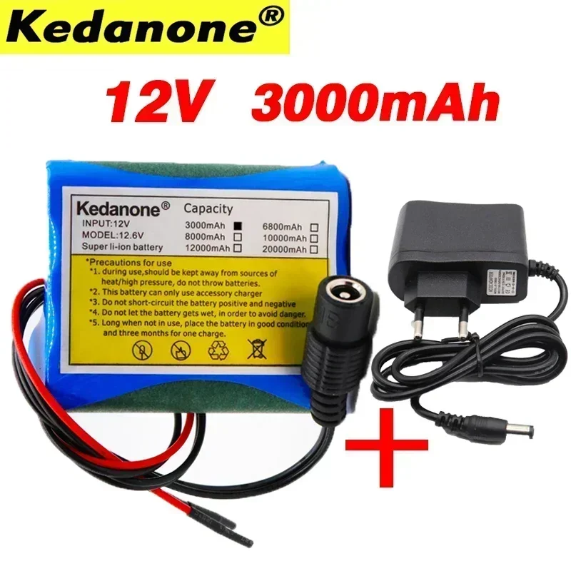 

12 V 3000 MAH 18650 lithium ion rechargeable battery and 12.6V 1A charger CCTV camera, toy charging