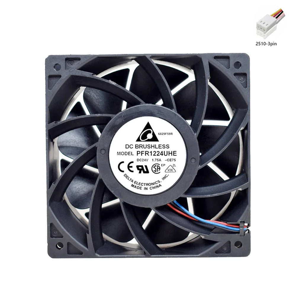 For Delta PFR1224UHE CE75 12CM DC 24V 1.75A 120x120x38mm 3-Wire Server Cooler Fan