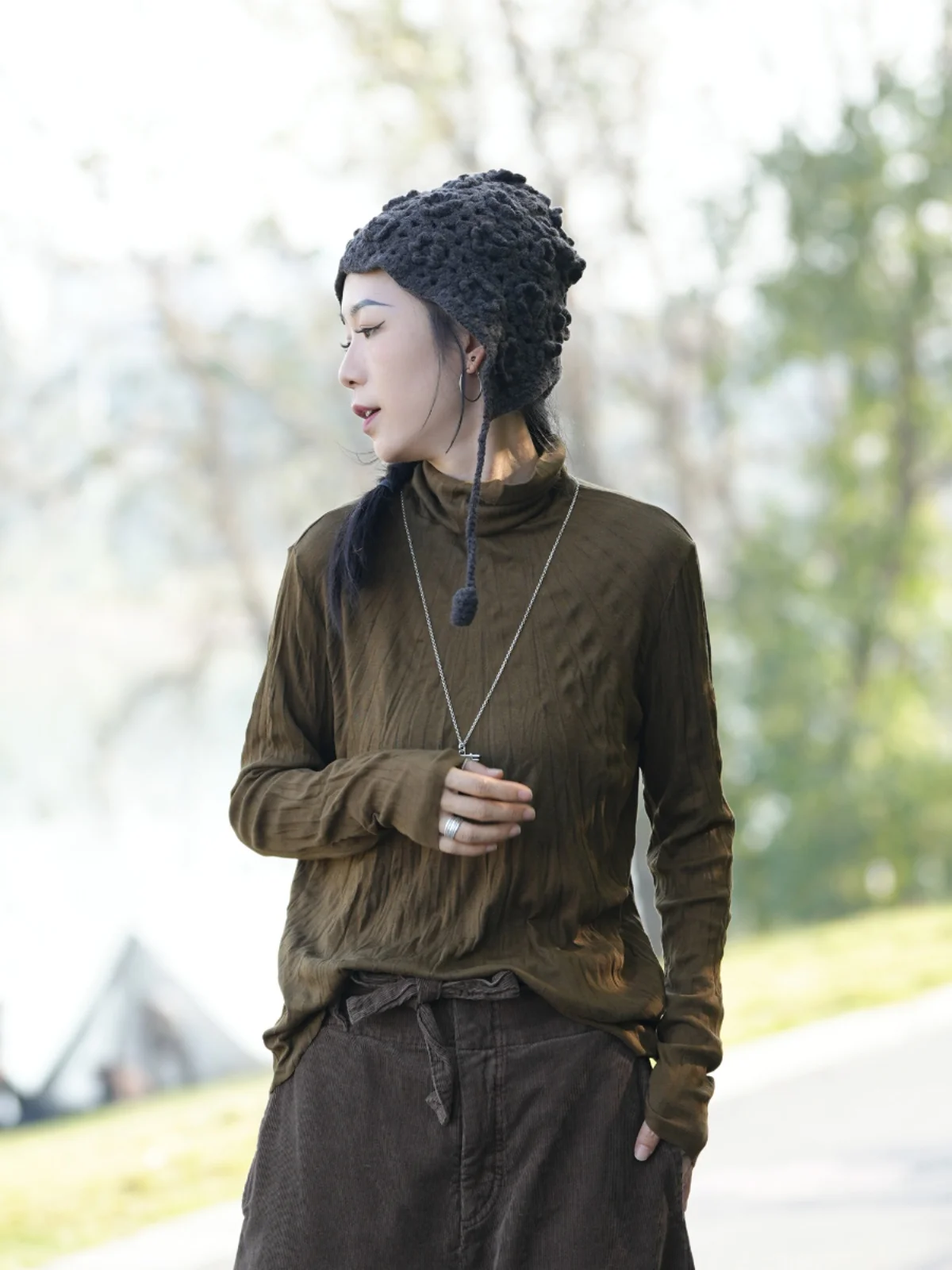 

PengPeng домашняя эластичная хлопковая футболка Ne плиссированная универсальная основа irt женская повседневная облегающая длинная футболка све однотонного цвета