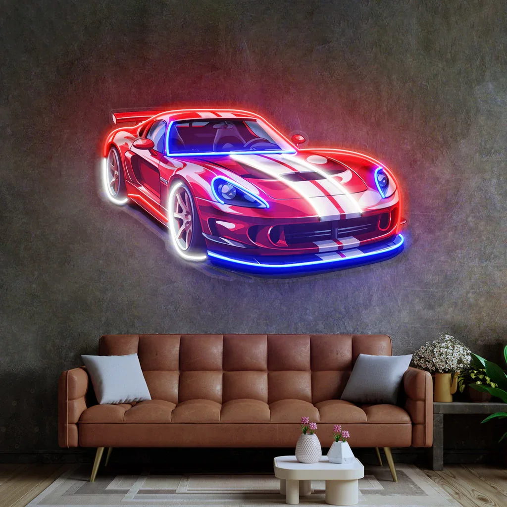 Sport Car Neon Sign Car UV Printing Neon Sign Car With A Red Stripe Neon Sign Garage decoration Room Decor Gift for Him