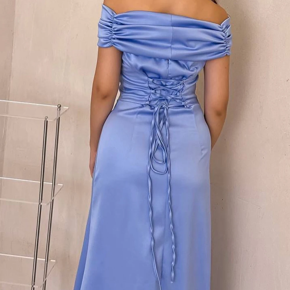 Straight Ankle Length Strapless Off the Shoulder Sleeveless Jersey Evening Dress Special Occasion Gowns Photo Color Modern