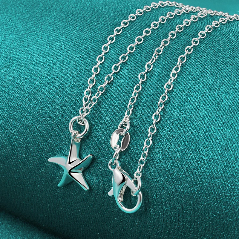 DOTEFFIL 925 Sterling Silver Starfish Pendant Necklace 18 Inch Chain For Women Wedding Engagement Fashion Charm Jewelry