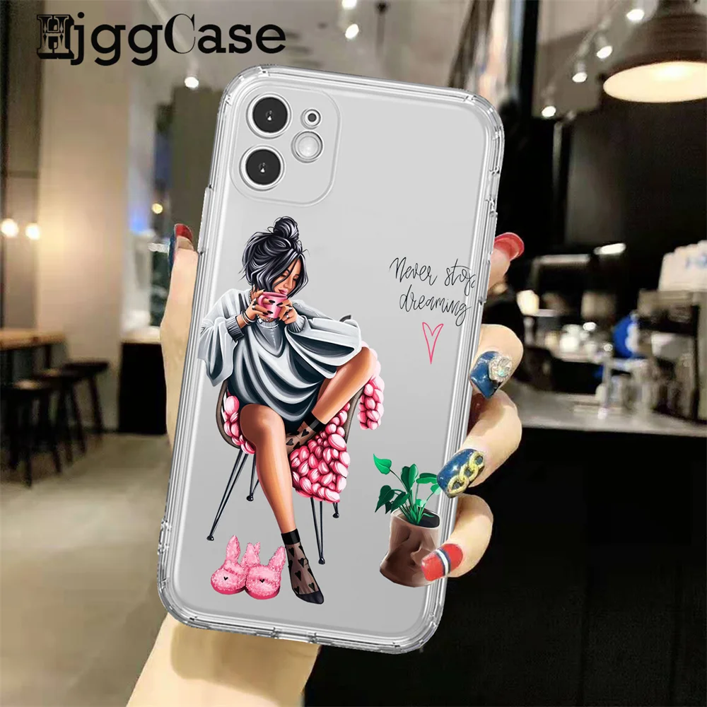 Beautiful Girl Clear Case For iPhone 15 14 13 11 12 Pro Max Mini 7 8Plus X S XR SE Fashion Girl Woman Silicone Phone Cover Funda