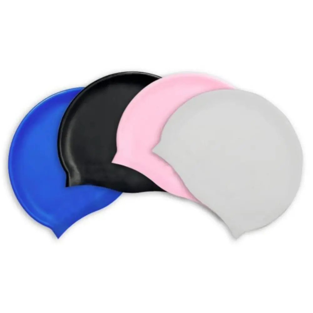 Solid Color Protect Ears Swim Pool Long Hair Large Swim Caps Bathing Caps High Elastic Diving Hat Silicone Swimming Caps