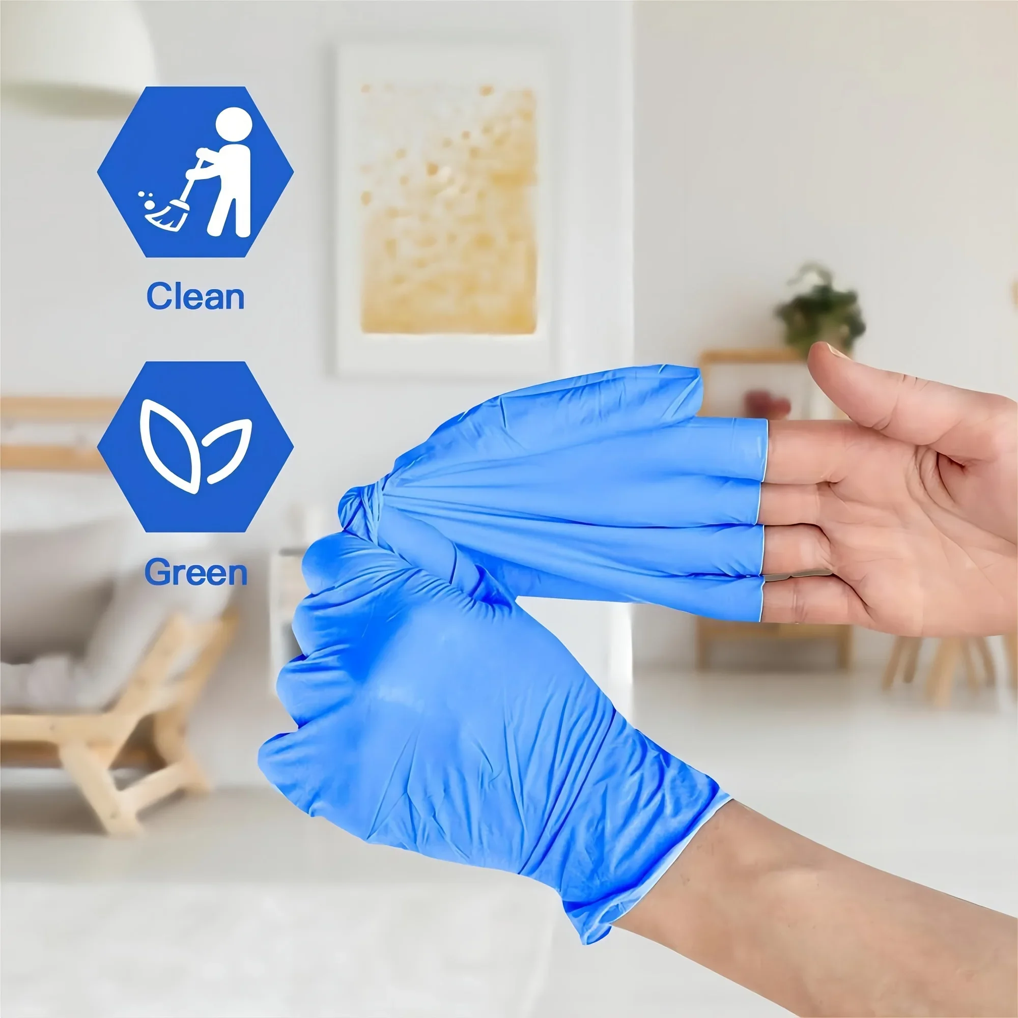 Nitrile gloves, 100 pieces of blue, disposable non sterile protective gloves, suitable for cooking, cleaning and other purposes