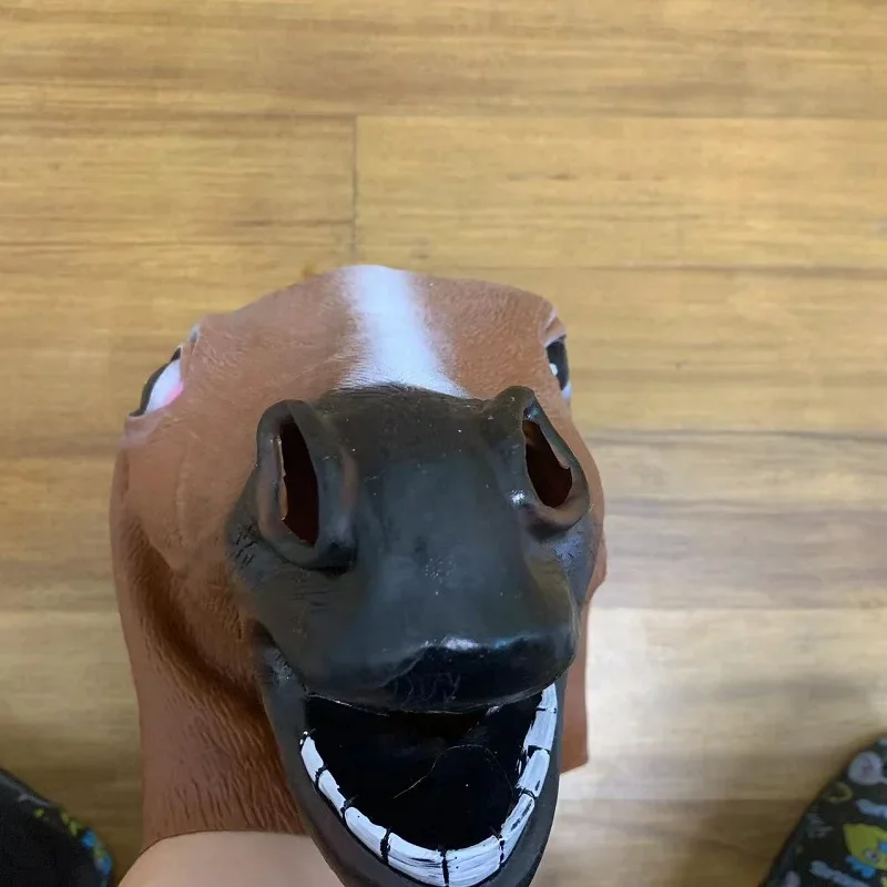 Uomini Brown Horse Masks Girl Funny Horse Head Mask Latex Animal Mask novità Halloween Cosplay Costumes copricapo Mascara De Latex