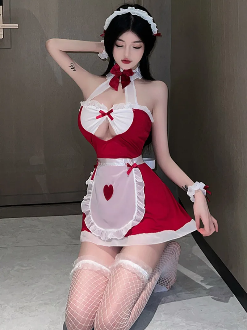 

Модное милое розовое платье, элегантное пикантное нижнее белье, форма, соблазнительная Пижама, соблазнительное платье французской горничной, мини-топы в Корейском стиле 26P3