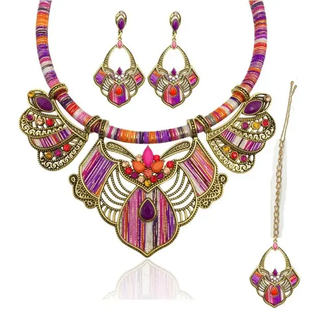 Indian Jewelry Sets for Women Stage Performance India Costume Necklace Festival Accessories Wedding Bridal Jewellry Set