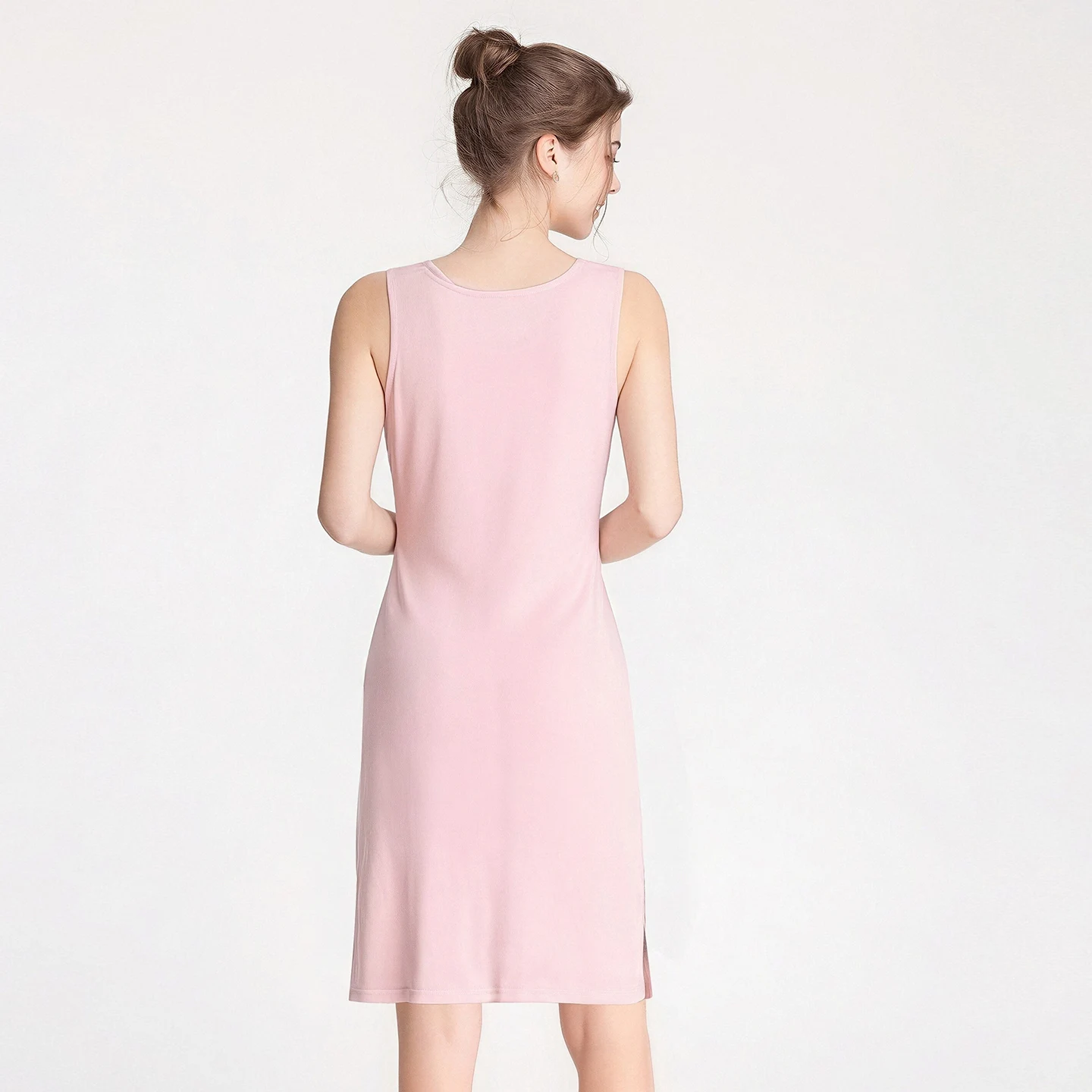 Women's 25%Mulberry Silk Knit Sleeveless Tank Nightgown, Midi Base Layer Slip Dress, Skin-friendly and Breathable Underlayer