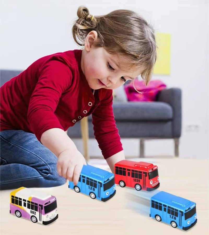 Children's mini cartoon bus toy, bus rally car anime model, chibi traffic pullback school bus, holiday gift for boys and girls