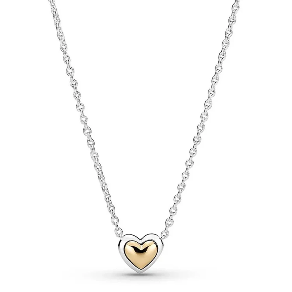 925 Sterling Silver Domed Gold Plated Heart Collie Necklace, Ring, Earring and Bracelet fit Pandora Jewelry Set for Women's Gift