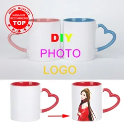 Customize white Ceramic coffee cup Creative customize logo Mug white Pnik handle Ceramic cups Print Pictures logo text mugs