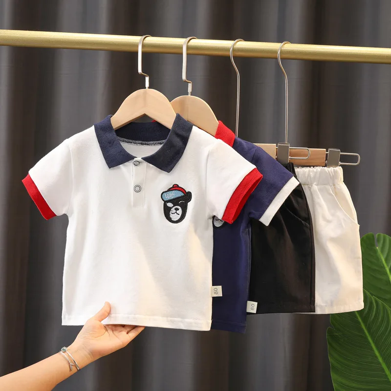 0-5 Year Old Baby Boy Summer Simple Clothes Set Children's Fashion Polo Shirt + Cotton Shorts 2-Piece Set