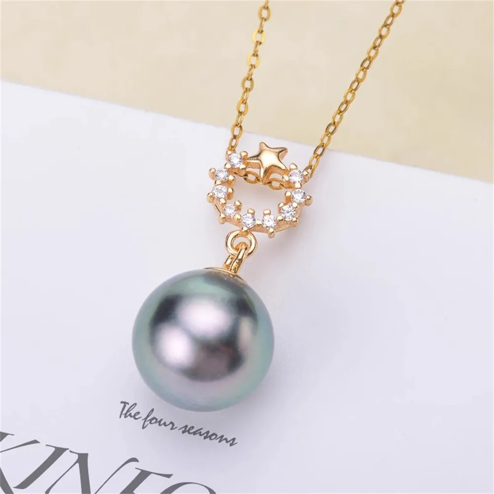 DIY Pearl Accessories S925 Sterling Silver Pendant Empty Gold-plated Fashion Necklace Pendant with 8-11mm Oval Beads D048