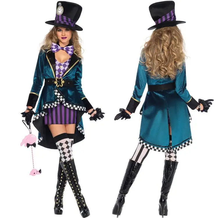 

loween Women's Alice Mad Hatter Magician Performance Nightclub Circus Stage Performance Outfit Cross-Border Costume