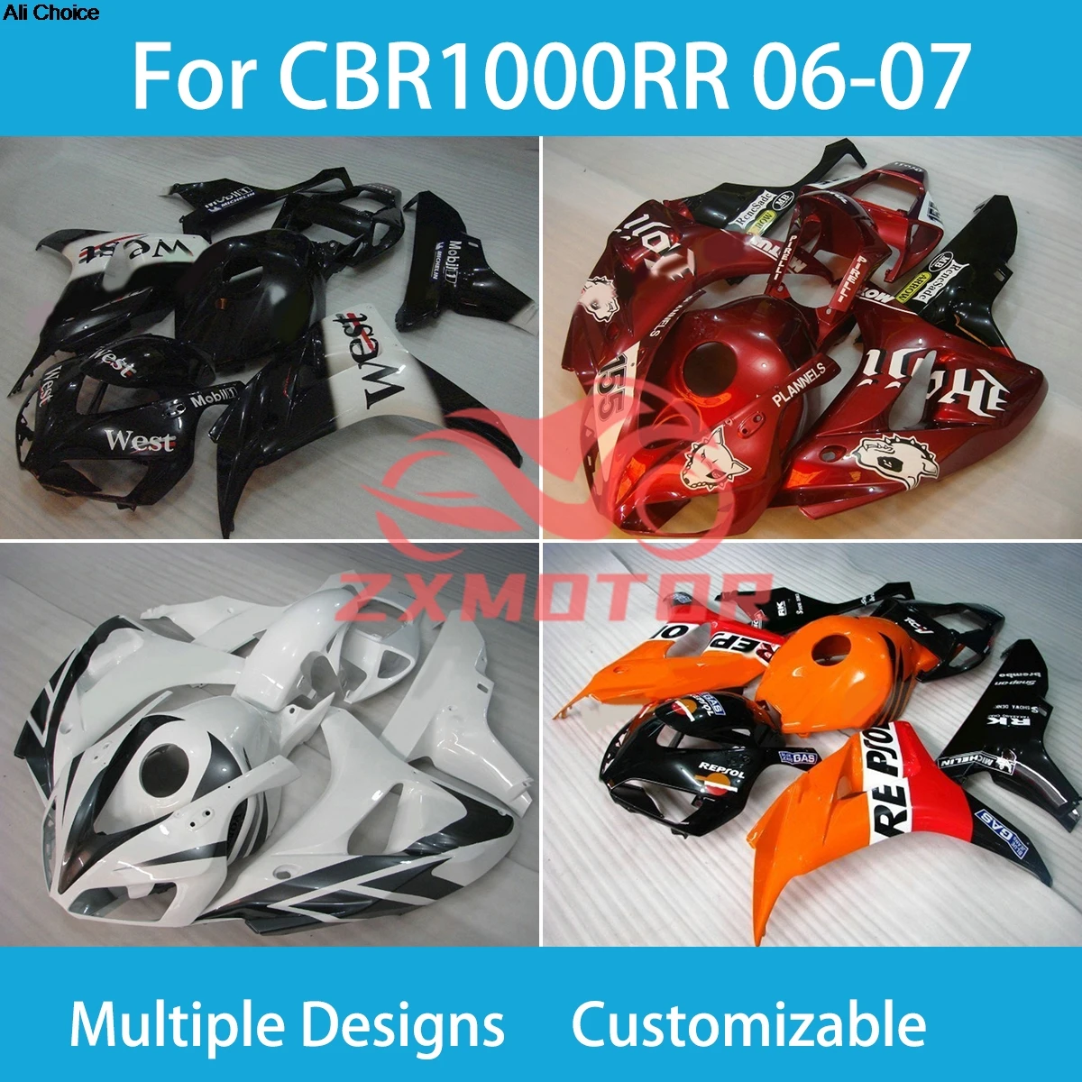 

Новый комплект обтекателей CBR 1000RR 2006 2007, для HONDA CBR1000RR 06 07, инжекторные обтекатели, пластиковые детали мотоцикла