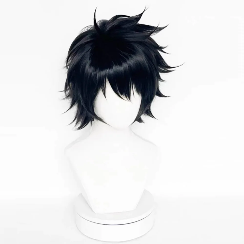 Death note l lawliet al rolette cos peruca preta anti-revoltada anime cabelo curto show de realidade em quadrinhos peruca sintética festa de halloween
