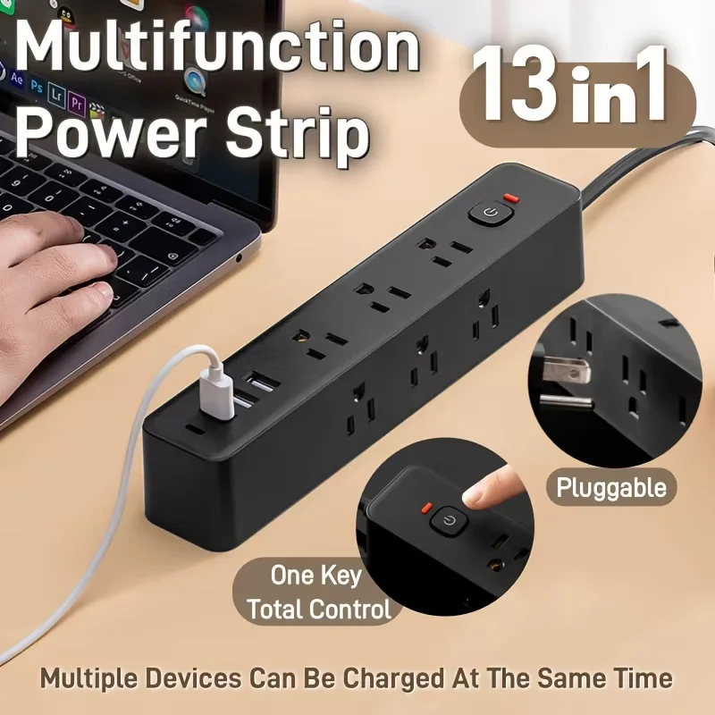 18Ports Power Strip 14AC Outlets Electrical Socket Extension Cord US Plug USB TypeC Charger Fast Charging Network Filter Adapter