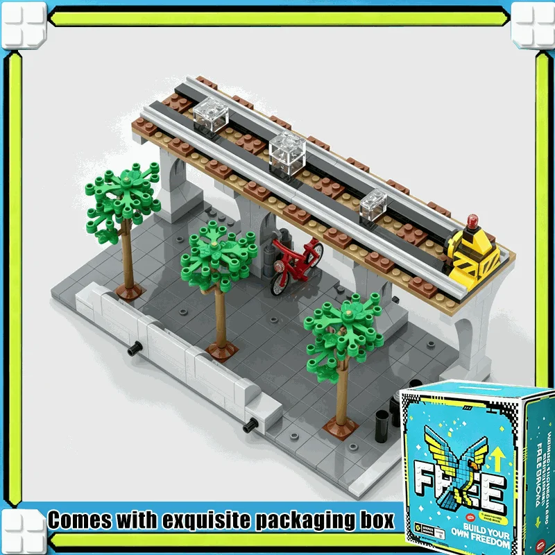 370PCS City Train Station Platform Modular Model Custom Building Blocks DIY Creative Assembly Puzzle Toy Display Collection Kit