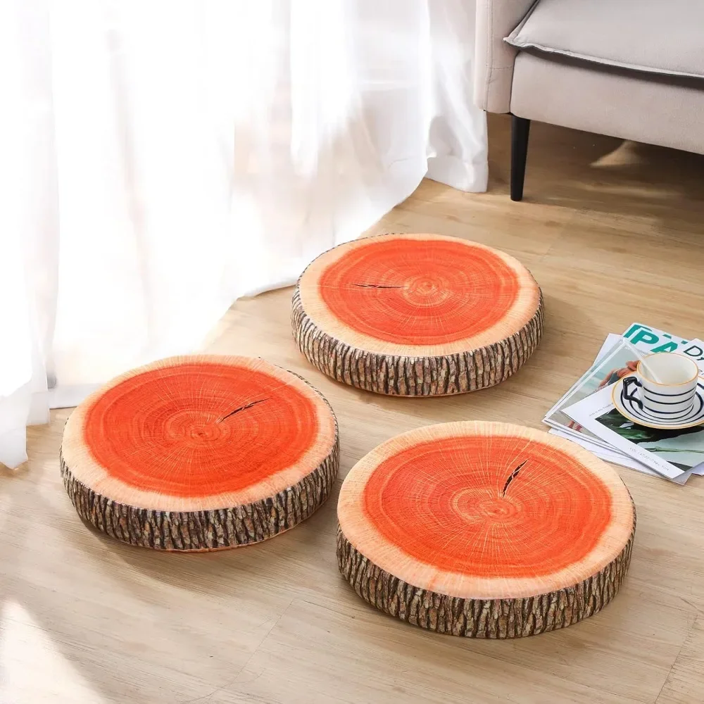 

zz 6 Pcs Round Throw Pillow Wood Slice Chair Pillow Decorative Wood Sofa Pillow Tree Stump Floor Cushion Natural