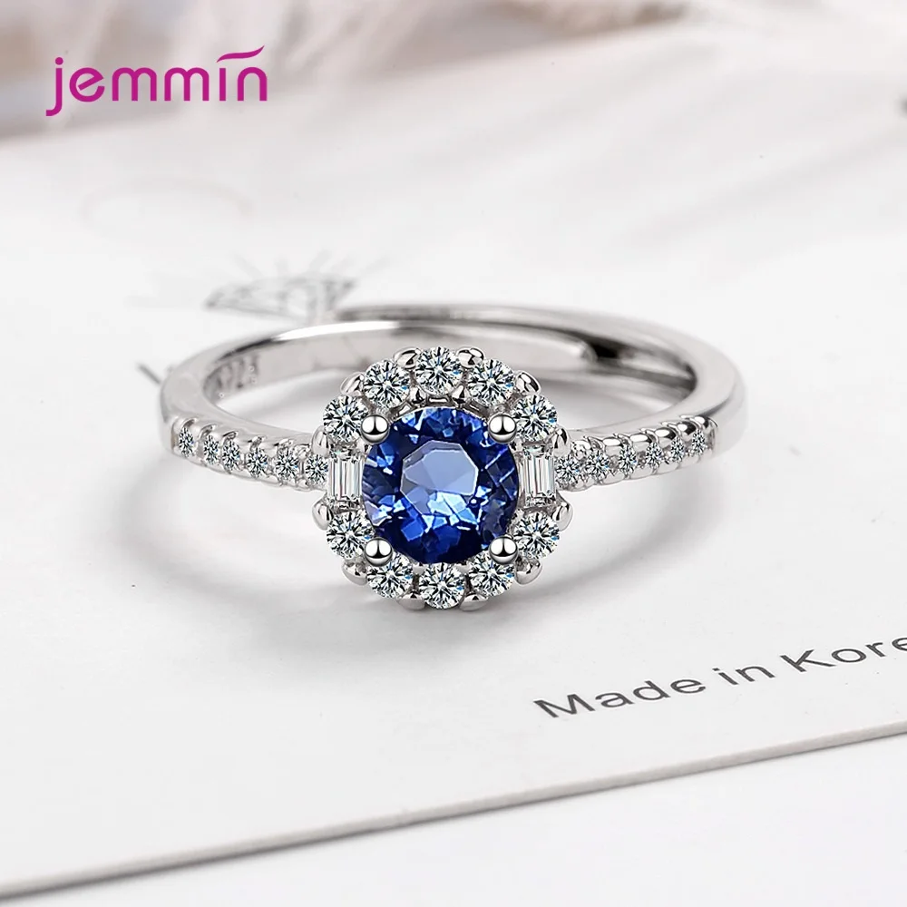

925 Sterling Silver New Woman Fashion Jewelry High Quality Crystal Zircon Blue Sapphire Open Adjustable Ring Party Jewelry Gifts