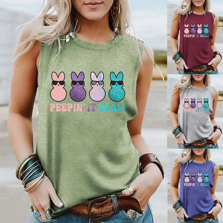 New fashion vest PEEPIN IT REAL rabbit print summer sleeveless casual T-shirt top