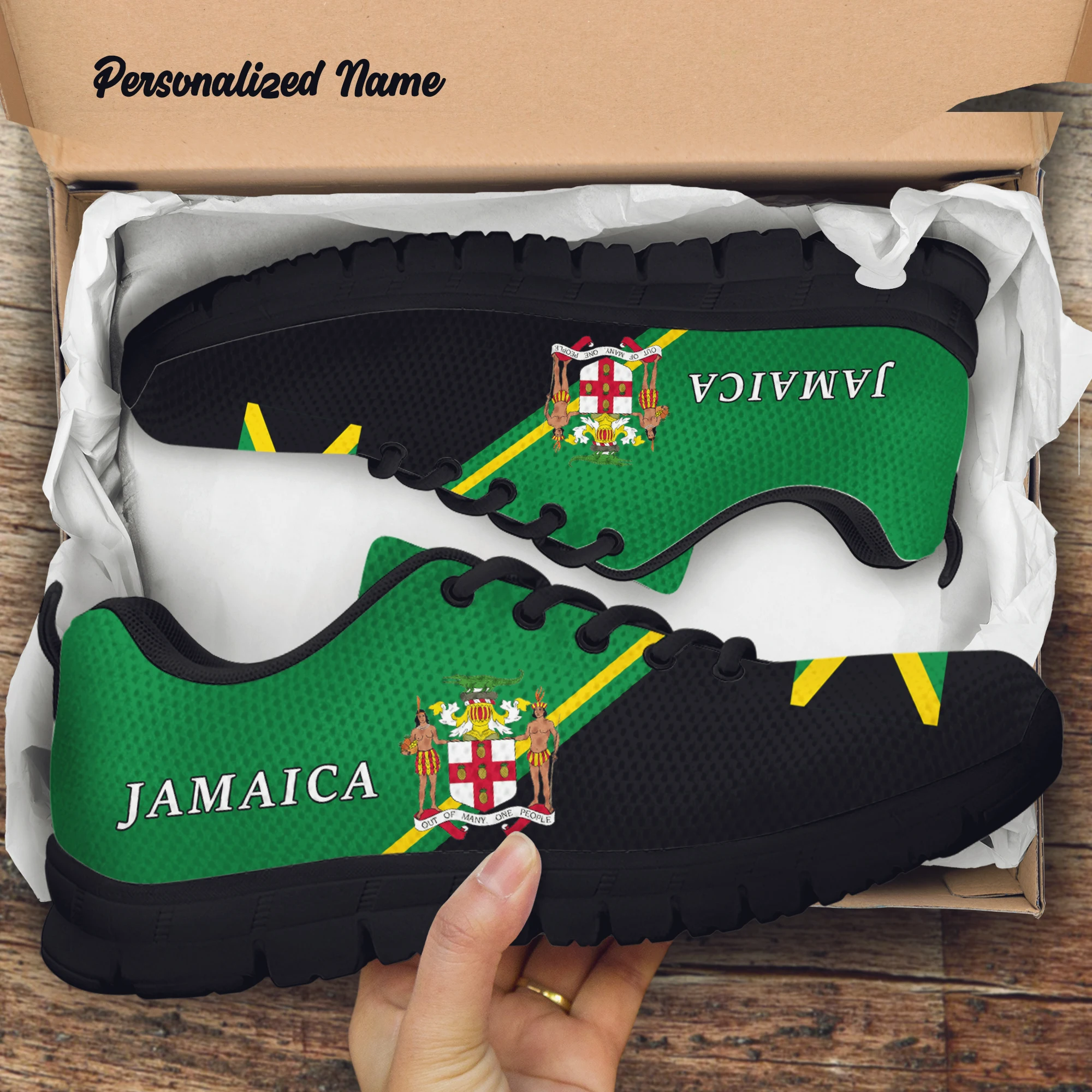 

INSTANTARTS Jamaica Flag Design Lightweight Sneakers Comfort Lace-up Flat Shoes Breathable Non-Slip Sport Footwear Zapatos Mujer