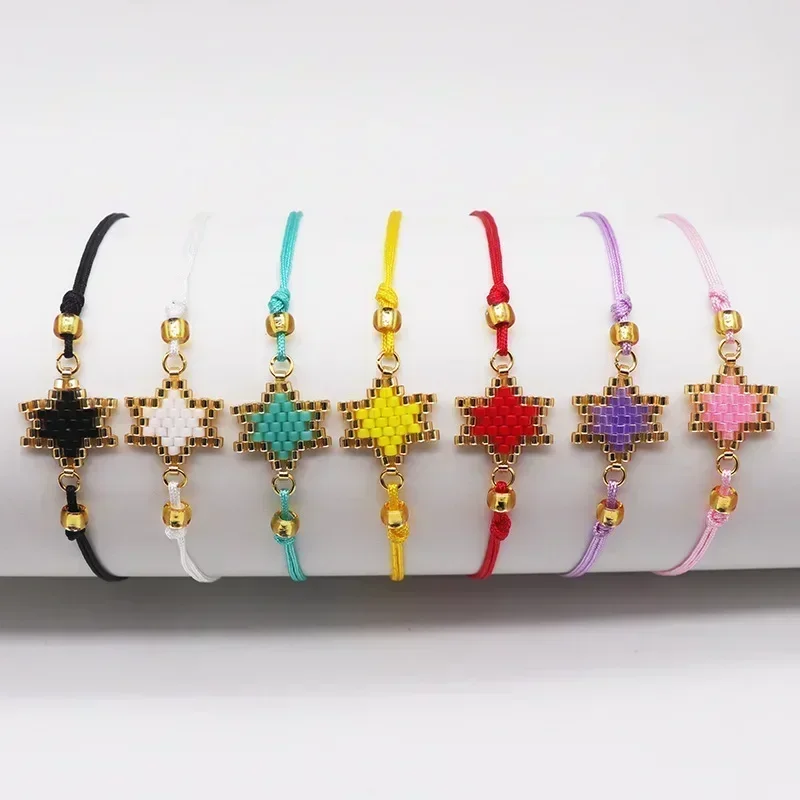 Beaded bracelet Originality Star Design Hexagon Hand knitting Bohemia Adjustable Geometry Female Simple Rice bead bracelet