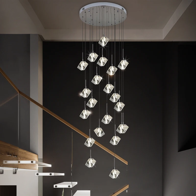 LED Staircase Crystal Chandelier Living Room Villa Chandelier Lighting Luxury Home Decor Hanging Lamp