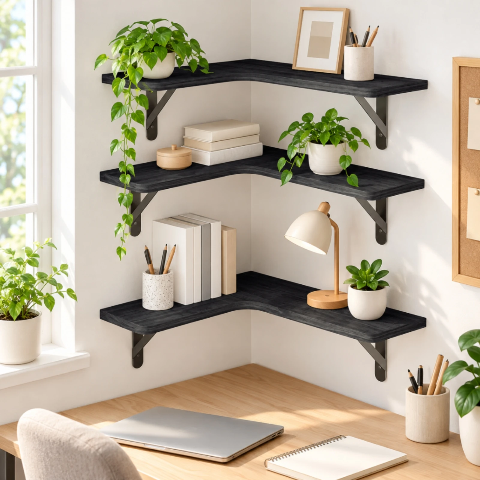 L-Shaped Corner Shelving Unit Sturdy Wall-Mounted Corner Shelf with Brackets Storage Shelves Modern Low Maintenance