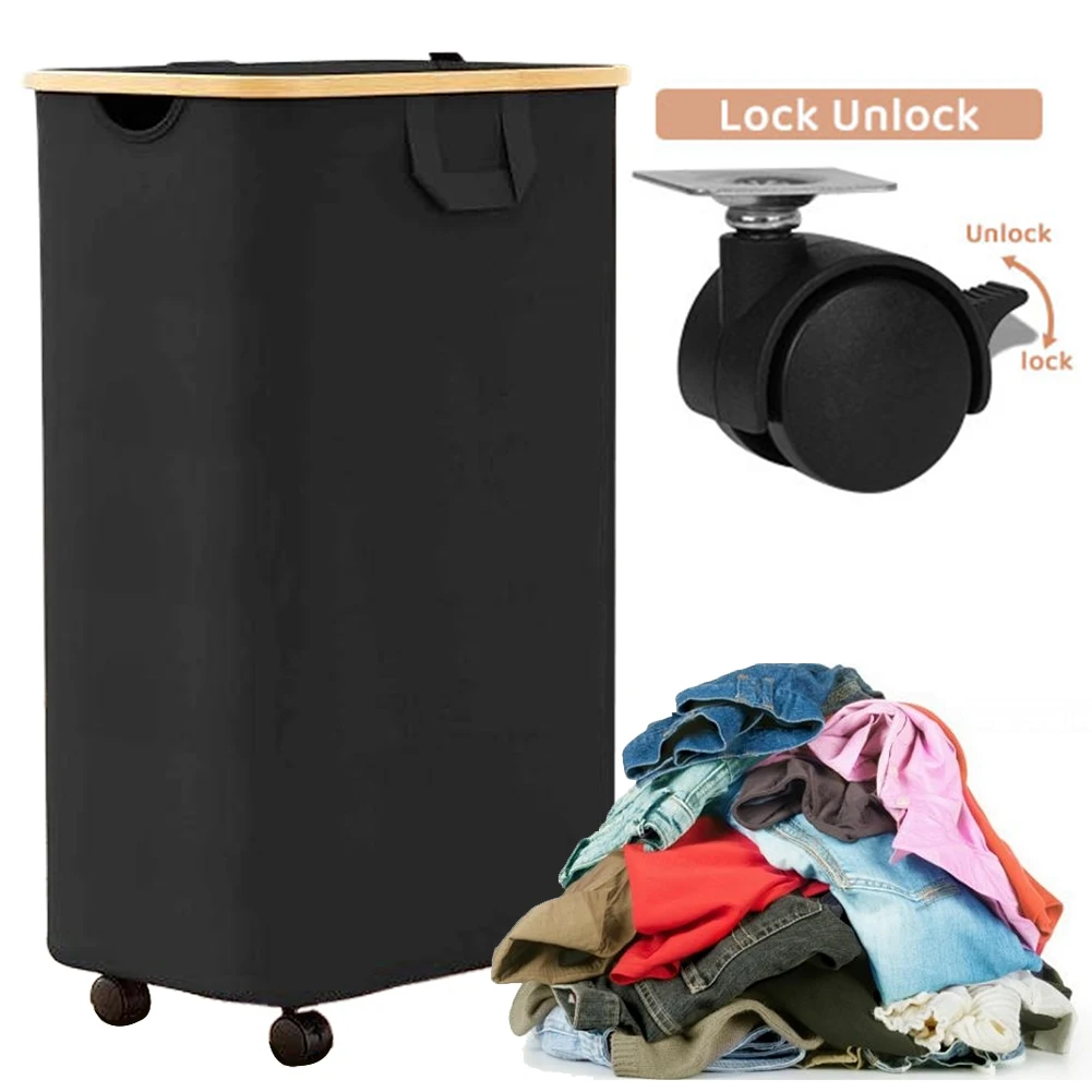 

Dirty Clothes Basket Foldable Laundry Basket with Wheel and Lid Collapsible Laundry Basket Freestanding Narrow Corner Bin