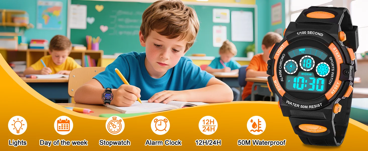 Socico Children's Watch Multi Functional Night Light Timing Sports Student Electronic Watch